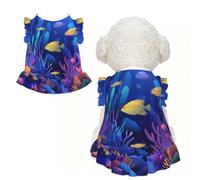 Pet Dress - Small Breathable Stretchy Outfit for Dogs and Cats | Colorful Underwater World Printed Pet Dress For Dogs And Cats, Stretchy Cotton-Like Fabric, Party And Daily Wear