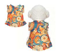 Pet Dress - Small Breathable Stretchy Outfit for Dogs and Cats | Colorful World Printed Pet Dress For Dogs And Cats, Stretchy Cotton-Like Fabric, Party And Daily Wear