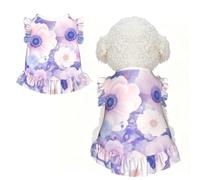Pet Dress - X-Small Breathable Stretchy Outfit for Dogs and Cats | Purple Layered Flowers Printed Pet Dress For Dogs And Cats, Stretchy Cotton-Like Fabric, Party And Daily Wear