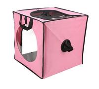 Pet Dry Room Nylon Oxford Cloth Mesh Design Folding Pet Dryer Cage Pet Drying Box Portable for Puppy Camping Travel (Pink)