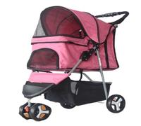 Pet Dtroller Convenient Pet Stroller Three-Wheel Dog Stroller Foldable Pet Kitten Puppy Stroller Small Dog Puppy Stroller Pet Stroller Large(Pink)