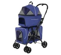 Pet Dtroller Folding Double-Layer Pet Stroller for Outdoor Travel, Removable and Washable Cat Cage, Separate Dog Stroller Pet Stroller Large(Blue)