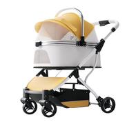 Pet Dtroller Lightweight Folding Pet Stroller, Dog and Cat Bag, Double-Layer Out-and-Out Stroller, Convenient Pet Stroller Pet Stroller Large(Yellow)