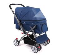 Pet Dtroller Pet Stroller Four-Wheel Pet Stroller Double-Sided Pet Stroller Foldable Pet Stroller Outdoor Pet Stroller Pet Stroller Large(Blue)