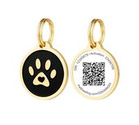 Pet Dwelling QR Code Pet ID Tag - Smart Dog & Cat ID Tags for Pet Safety, Free Personalized Online Profile, Instant Scan Alerts, AI Insights (Lux Gold Black Paw)
