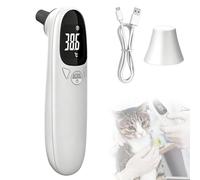 Pet Ear Thermometer with LED Display, Digital Fever Thermometer for Dogs, Cats, 2-in-1 Mode, USB Rechargeable, 32 Memory Values, Portable Animal Thermometer for Farm Animals, Pigs, Cattle, Sheep