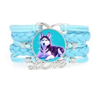Pet Fault Art Malamute Dog Love Adjustable Leather Braided Bracelet Blue
