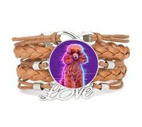 Pet Fault Art Poodle Dog Love Adjustable Leather Braided Bracelet Brown