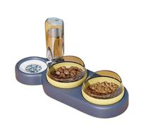 Pet Feeder Bowls With Automatic Waterer Bottle 500ml,Pets Water And Food Bowl Set Double Dog Cat Food Bowls 15° Raised Tilted Dishes Indoor For Kitten,Puppies,Small Or Medium Size Dogs Cats(A)