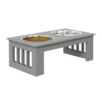 Pet Feeder Elevated Stainless Steel & MDF Grey 44x24x15cm Double Bowl Anti-Slip