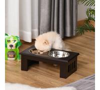 Pet Feeder Raised Elevated Stainless Steel Bowls Stand Food Water Brown Medium PawHut Brown M