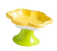 Pet Feeding Bowl with Raised Flower-Shaped, Yellow flowers | Elevated Flower-Shaped Bowl, Gripping Pad Beneath the Pedestal, Dishwasher-Safe Cleanup for Food or Treats
