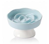 Pet Feeding Bowls, Ceramic Slow Feeder Dog Bowl - Heavy Weighted Blue Bloom Food Dish for Small to Medium Dogs - Non-Slip, Microwave & Dishwasher Safe Pottery Maze to Fast Eating (Blue with feet)