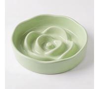 Pet Feeding Bowls, Ceramic Slow Feeder Dog Bowl - Heavy Weighted Green Bloom Food Dish for Small to Medium Dogs - Non-Slip, Microwave & Dishwasher Safe Pottery Maze to Fast Eating (Green)