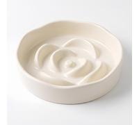 Pet Feeding Bowls, Ceramic Slow Feeder Dog Bowl - Heavy Weighted White Bloom Food Dish for Small to Medium Dogs - Non-Slip, Microwave & Dishwasher Safe Pottery Maze to Fast Eating (White)