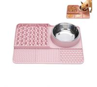 Pet Feeding Dishes,Licking Mat for Dogs & Cats,Multifunctional Pet Slow Feeder Mat with Integrated Stainless Steel Bowl,Interactive Slow Feeder Lick Mats for Dogs Food and Water (Pink)