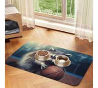 Pet Feeding Mat Absorbent Quick Dry Dog Food Mats Cute Non-Slip Rubber Pet Feeding Rug Funny Raccoon Basketball Cat Water Bowl Mats Pet Placemat for Food Water 30x45cm