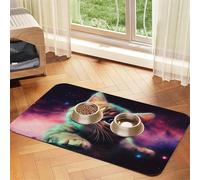 Pet Feeding Mat Absorbent Quick Dry Dog Food Mats Cute Non-Slip Rubber Pet Feeding Rug Galaxy Cat Baby Cat Water Bowl Mats Pet Placemat for Food Water 30x45cm