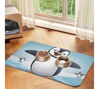 Pet Feeding Mat Absorbent Quick Dry Dog Food Mats Cute Non-Slip Rubber Pet Feeding Rug Happy Penguin Cat Water Bowl Mats Pet Placemat for Food Water 30x45cm