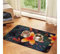 Pet Feeding Mat Absorbent Quick Dry Dog Food Mats Cute Non-Slip Rubber Pet Feeding Rug Hawaii Tropical Flower Cat Water Bowl Mats Pet Placemat for Food Water 30x45cm