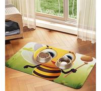 Pet Feeding Mat Absorbent Quick Dry Dog Food Mats Cute Non-Slip Rubber Pet Feeding Rug Honey Bee Cat Water Bowl Mats Pet Placemat for Food Water 30x45cm