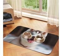Pet Feeding Mat Absorbent Quick Dry Dog Food Mats Cute Non-Slip Rubber Pet Feeding Rug Husky Piquant Dog Cat Water Bowl Mats Pet Placemat for Food Water 30x45cm