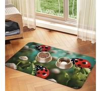 Pet Feeding Mat Absorbent Quick Dry Dog Food Mats Cute Non-Slip Rubber Pet Feeding Rug Ladybug Landscape Cat Water Bowl Mats Pet Placemat for Food Water 30x45cm