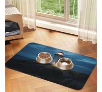 Pet Feeding Mat Absorbent Quick Dry Dog Food Mats Cute Non-Slip Rubber Pet Feeding Rug Lighthouse at Night Cat Water Bowl Mats Pet Placemat for Food Water 40x60cm