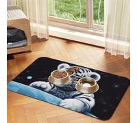 Pet Feeding Mat Absorbent Quick Dry Dog Food Mats Cute Non-Slip Rubber Pet Feeding Rug Little Tiger in Space Cat Water Bowl Mats Pet Placemat for Food Water 30x45cm