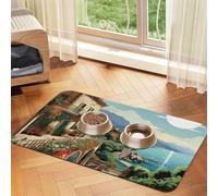 Pet Feeding Mat Absorbent Quick Dry Dog Food Mats Cute Non-Slip Rubber Pet Feeding Rug Mediterranean Summer Cat Water Bowl Mats Pet Placemat for Food Water 40x60cm