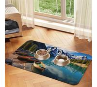 Pet Feeding Mat Absorbent Quick Dry Dog Food Mats Cute Non-Slip Rubber Pet Feeding Rug Moraine Lake Canoes Cat Water Bowl Mats Pet Placemat for Food Water 30x45cm