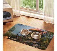 Pet Feeding Mat Absorbent Quick Dry Dog Food Mats Cute Non-Slip Rubber Pet Feeding Rug Mushroom Garden Cat Water Bowl Mats Pet Placemat for Food Water 30x45cm