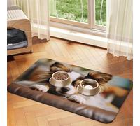 Pet Feeding Mat Absorbent Quick Dry Dog Food Mats Cute Non-Slip Rubber Pet Feeding Rug Papillon Lying on Tummy Cat Water Bowl Mats Pet Placemat for Food Water 30x45cm