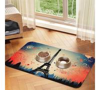 Pet Feeding Mat Absorbent Quick Dry Dog Food Mats Cute Non-Slip Rubber Pet Feeding Rug Paris Pattern Cat Water Bowl Mats Pet Placemat for Food Water 30x45cm