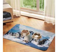 Pet Feeding Mat Absorbent Quick Dry Dog Food Mats Cute Non-Slip Rubber Pet Feeding Rug Penguins Cat Water Bowl Mats Pet Placemat for Food Water 40x60cm