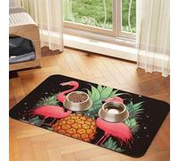 Pet Feeding Mat Absorbent Quick Dry Dog Food Mats Cute Non-Slip Rubber Pet Feeding Rug Pineapple Flamingos Cat Water Bowl Mats Pet Placemat for Food Water 40x60cm
