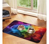 Pet Feeding Mat Absorbent Quick Dry Dog Food Mats Cute Non-Slip Rubber Pet Feeding Rug Rainbow Smoke Cat Water Bowl Mats Pet Placemat for Food Water 40x60cm