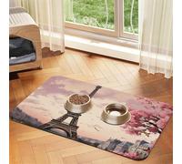 Pet Feeding Mat Absorbent Quick Dry Dog Food Mats Cute Non-Slip Rubber Pet Feeding Rug Romantic Paris Tower Cat Water Bowl Mats Pet Placemat for Food Water 40x60cm