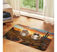 Pet Feeding Mat Absorbent Quick Dry Dog Food Mats Cute Non-Slip Rubber Pet Feeding Rug Saguaros at Sunset Cat Water Bowl Mats Pet Placemat for Food Water 30x45cm