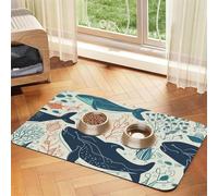 Pet Feeding Mat Absorbent Quick Dry Dog Food Mats Cute Non-Slip Rubber Pet Feeding Rug Underwater Whale Cat Water Bowl Mats Pet Placemat for Food Water 40x60cm