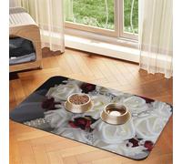 Pet Feeding Mat Absorbent Quick Dry Dog Food Mats Cute Non-Slip Rubber Pet Feeding Rug White Silk Rose Wedding Flowers Cat Water Bowl Mats Pet Placemat for Food Water 40x60cm