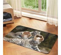Pet Feeding Mat Absorbent Quick Dry Dog Food Mats Cute Non-Slip Rubber Pet Feeding Rug White Tigers Cat Water Bowl Mats Pet Placemat for Food Water 30x45cm