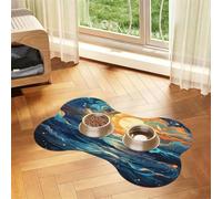 Pet Feeding Mat, Cat & Dog Mat For Food And Water Bowl | Abstract Ocean Moon Cloud Bone Shaped Dog Cat Placemat Quick Dry, Pet Accessories Supplies 16"x24"