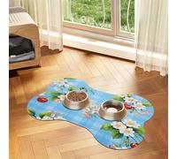 Pet Feeding Mat, Cat & Dog Mat For Food And Water Bowl | Blue Checkered Cute Daisy Cherry Bone Shaped Dog Cat Placemat Quick Dry, Pet Accessories Supplies 16"x24"