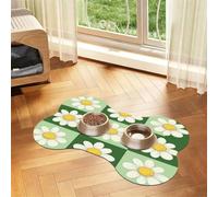 Pet Feeding Mat, Cat & Dog Mat For Food And Water Bowl | Daisy Flowers Green Grid Bone Shaped Dog Cat Placemat Quick Dry, Pet Accessories Supplies 16"x24"