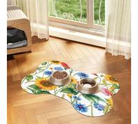 Pet Feeding Mat, Cat & Dog Mat For Food And Water Bowl | Farmhouse Spring Sunflower Daisy Wildflowers Bone Shaped Dog Cat Placemat Quick Dry, Pet Accessories Supplies 12"x19"