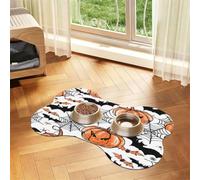 Pet Feeding Mat, Cat & Dog Mat For Food And Water Bowl | Halloween Ghost Bat Horror Pumpkin Spider Web Bone Shaped Dog Cat Placemat Quick Dry, Pet Accessories Supplies 12"x19"
