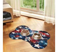 Pet Feeding Mat, Cat & Dog Mat For Food And Water Bowl | Independence Day Doodle Stars Bone Shaped Dog Cat Placemat Quick Dry, Pet Accessories Supplies 12"x19"