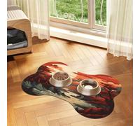 Pet Feeding Mat, Cat & Dog Mat For Food And Water Bowl | Japanese Style Mountain Painting Red Bone Shaped Dog Cat Placemat Quick Dry, Pet Accessories Supplies 12"x19"