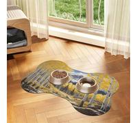 Pet Feeding Mat, Cat & Dog Mat For Food And Water Bowl | Mountain Forest Yellow Aspen Trees Snow Bone Shaped Dog Cat Placemat Quick Dry, Pet Accessories Supplies 12"x19"
